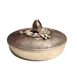 Rodney Kent Hammered Aluminum Trinket Dish with Lid Tulip & Ribbon #401